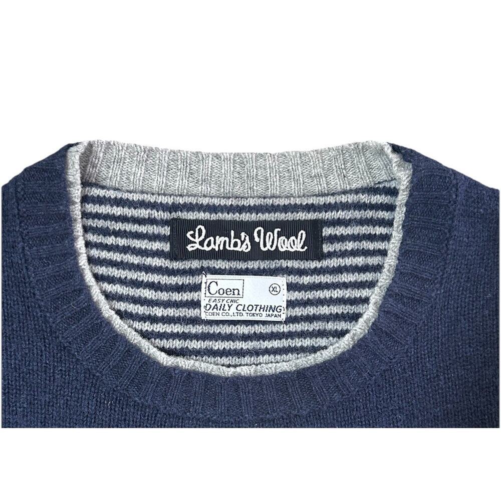 Coen Tokyo Japan Lambs Wool Knit Men’s Crewneck Sweater Navy Blue Size XL - Picture 4 of 7